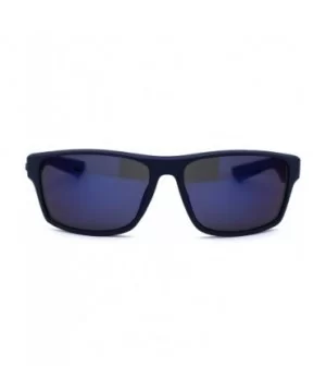 Mens Rubberized Matte Sport Rectangle Horn Sunglasses - Navy Blue Mirror - CI197E08XD0 $8.75 Rectangular