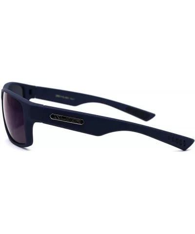 Mens Rubberized Matte Sport Rectangle Horn Sunglasses - Navy Blue Mirror - CI197E08XD0 $8.75 Rectangular