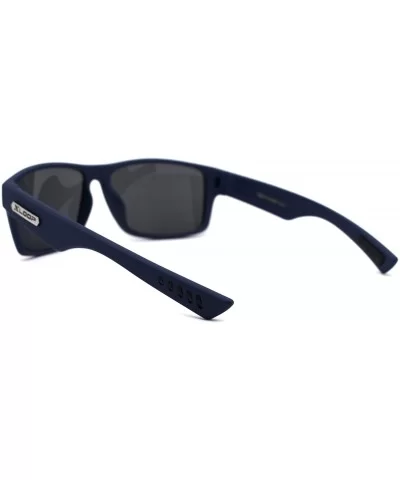 Mens Rubberized Matte Sport Rectangle Horn Sunglasses - Navy Blue Mirror - CI197E08XD0 $8.75 Rectangular