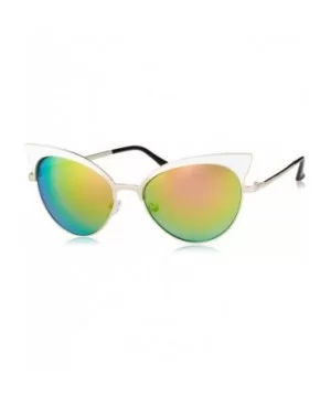 Metal Frame Vintage Designer Cat Eye Sunglasses P4105 - Gold- Pinkmirror - CF12MA40ZXJ $8.80 Round