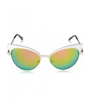 Metal Frame Vintage Designer Cat Eye Sunglasses P4105 - Gold- Pinkmirror - CF12MA40ZXJ $8.80 Round