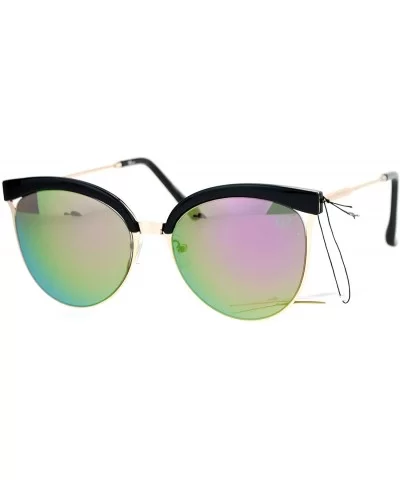 Womens Half Rim Chic Cat Eye Designer Sunglasses - Black Gold - CW12N6H48MW $9.75 Cat Eye