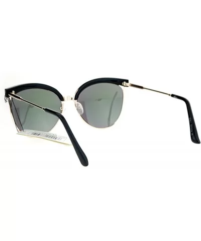 Womens Half Rim Chic Cat Eye Designer Sunglasses - Black Gold - CW12N6H48MW $9.75 Cat Eye