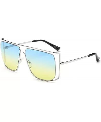 Women Square Oversize Sunglasses - Blue Gradient to Green - CZ18WU9REYQ $14.71 Oversized