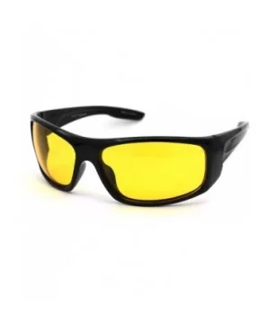 Mens Night Driving Yellow Lens Warp Around Biker Sport Sunglasses - Shiny Black - C918YEEK3M2 $6.16 Sport