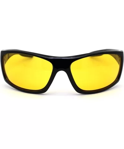 Mens Night Driving Yellow Lens Warp Around Biker Sport Sunglasses - Shiny Black - C918YEEK3M2 $6.16 Sport