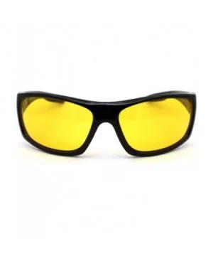 Mens Night Driving Yellow Lens Warp Around Biker Sport Sunglasses - Shiny Black - C918YEEK3M2 $6.16 Sport