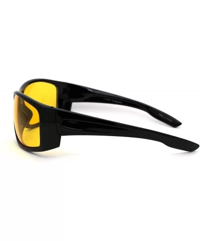 Mens Night Driving Yellow Lens Warp Around Biker Sport Sunglasses - Shiny Black - C918YEEK3M2 $6.16 Sport