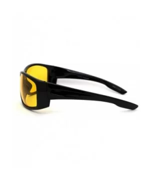 Mens Night Driving Yellow Lens Warp Around Biker Sport Sunglasses - Shiny Black - C918YEEK3M2 $6.16 Sport