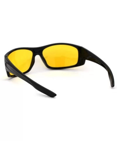 Mens Night Driving Yellow Lens Warp Around Biker Sport Sunglasses - Shiny Black - C918YEEK3M2 $6.16 Sport