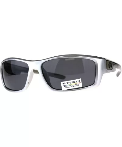 Nitrogen Polarized Lens Sunglasses Mens Wrap Around Rectangular Shades - Silver (Black) - CR18E3L38D9 $10.46 Rectangular