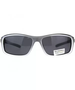 Nitrogen Polarized Lens Sunglasses Mens Wrap Around Rectangular Shades - Silver (Black) - CR18E3L38D9 $10.46 Rectangular