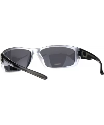 Nitrogen Polarized Lens Sunglasses Mens Wrap Around Rectangular Shades - Silver (Black) - CR18E3L38D9 $10.46 Rectangular