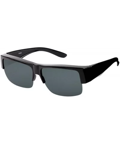 Over Glasses Sunglasses Semi Rimless Polarized Lens Fitover Sunglasses - Black - CS196QOXHZT $8.57 Square