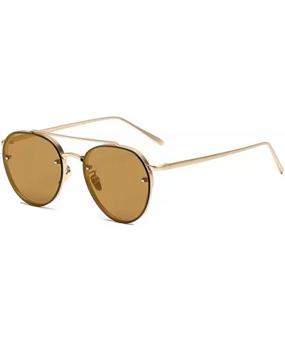 Aviator Women Men Metal Sunglasses Fashion Designer Frame Colored Lens - 86025_c3_gold_brown - C417AZYNMRR $6.68 Oversized