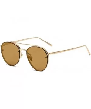 Aviator Women Men Metal Sunglasses Fashion Designer Frame Colored Lens - 86025_c3_gold_brown - C417AZYNMRR $6.68 Oversized