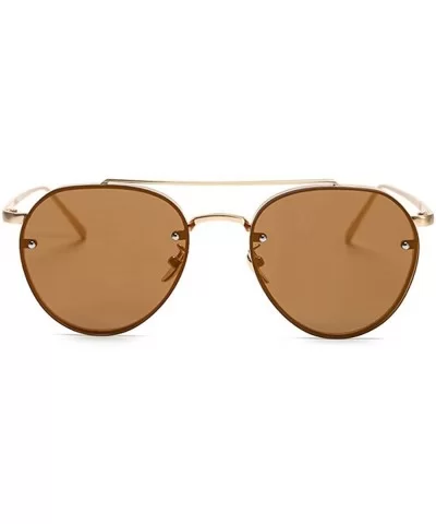 Aviator Women Men Metal Sunglasses Fashion Designer Frame Colored Lens - 86025_c3_gold_brown - C417AZYNMRR $6.68 Oversized