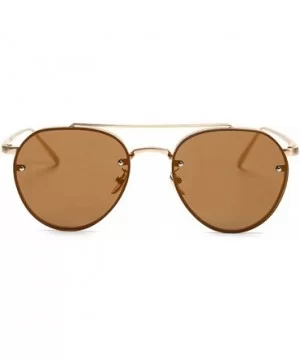 Aviator Women Men Metal Sunglasses Fashion Designer Frame Colored Lens - 86025_c3_gold_brown - C417AZYNMRR $6.68 Oversized