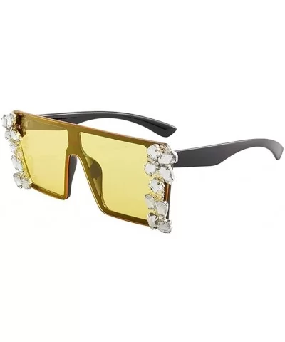 Rhinestones Sunglasses for Women Trendy Oversized Diamond One Piece Frame Eyewear UV Protection - CX190HEKKSD $5.53 Oversized