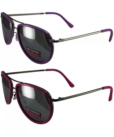 2 Pairs Swag Aviator B Fashion Sunglasses Purple Pink Frame Flash Mirror Lens - C818Z6Q0K65 $27.39 Aviator