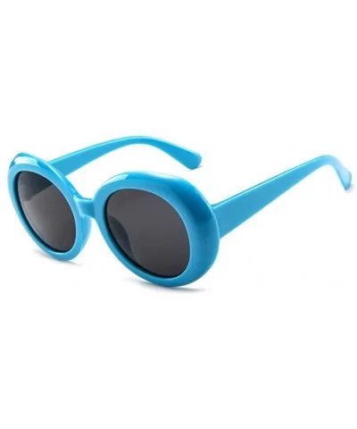 Round Oval Sunglasses Mod Style Retro Thick Frame Fashion eyewear - Blue Gray - CQ189U7XCI6 $17.85 Goggle