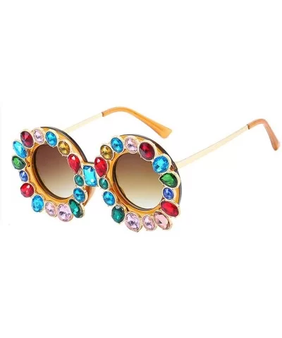 Fashion Designer Rhinestone Sunglasses Vintage - Tea - CR18S4HNS8L $10.48 Round