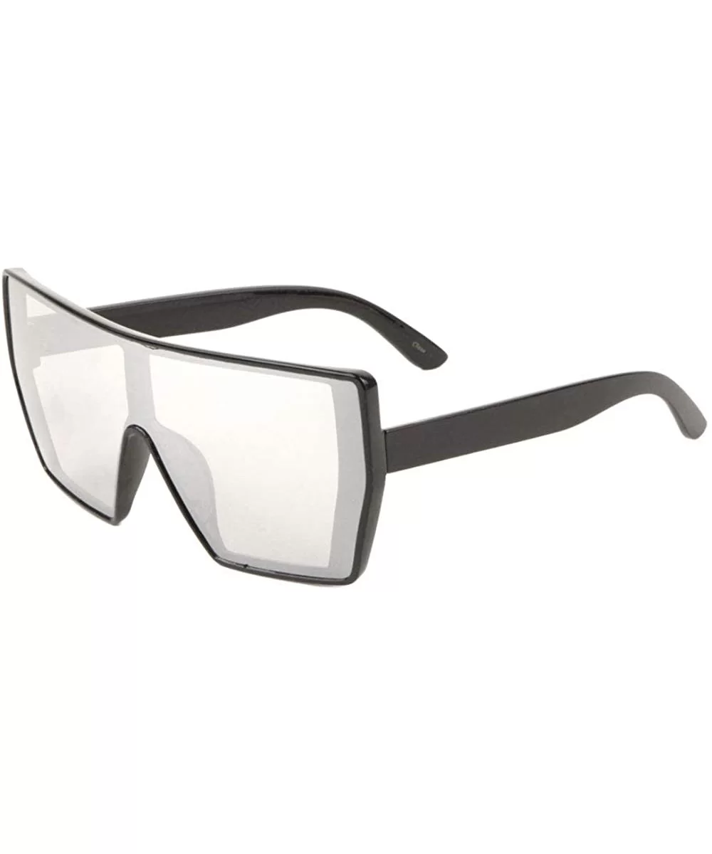 Color Mirror Flat Top Curved Geometric Shield One Piece Lens Sunglasses - Grey - C2198KARYK5 $13.87 Shield