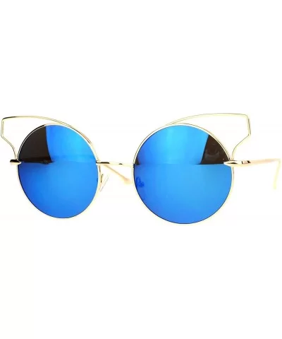 High Fashion Womens Sunglasses Round Cateye Wire Metal Mirror Lens - Gold (Blue Mirror) - CA188AKANQA $6.93 Round