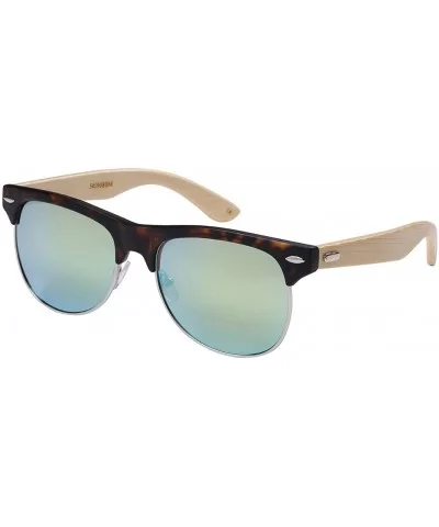 Bamboo Half Frame Mirrored Sunglasses 540908BM-REV - Demi/Yellow - C3124UIFW2Z $7.40 Rimless