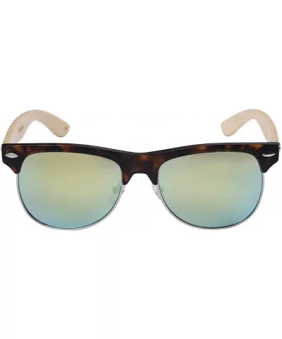 Bamboo Half Frame Mirrored Sunglasses 540908BM-REV - Demi/Yellow - C3124UIFW2Z $7.40 Rimless