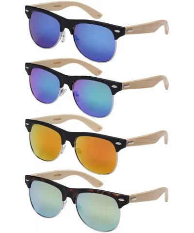 Bamboo Half Frame Mirrored Sunglasses 540908BM-REV - Demi/Yellow - C3124UIFW2Z $7.40 Rimless