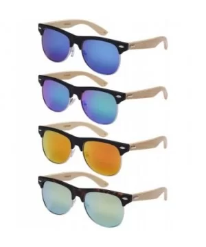 Bamboo Half Frame Mirrored Sunglasses 540908BM-REV - Demi/Yellow - C3124UIFW2Z $7.40 Rimless