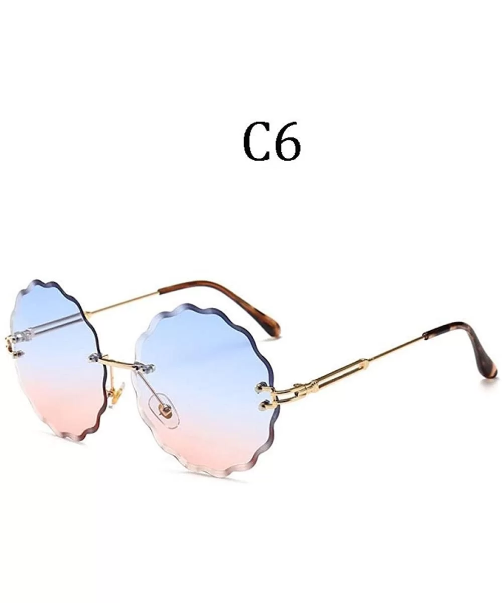 Fashion Flight Style Sunglasses Women Brand Design Flower Round Rimless 8838 C1 - 8838 C6 - C618YZWRTGK $6.03 Rimless