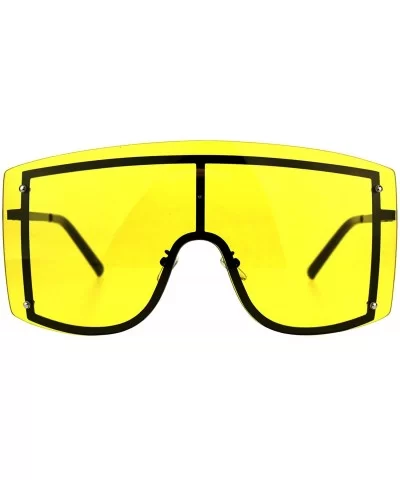 SUPER Oversized Shield Sunglasses Womens Fashion Cover Shades Color Lens - Black (Yellow) - CT18DSDEQZW $13.01 Shield