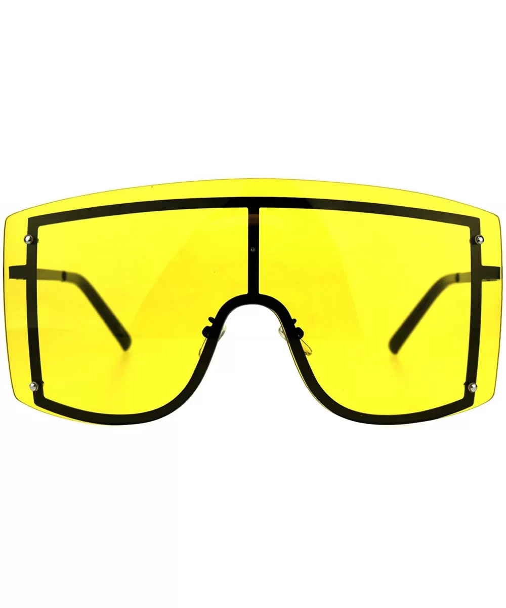 SUPER Oversized Shield Sunglasses Womens Fashion Cover Shades Color Lens - Black (Yellow) - CT18DSDEQZW $13.01 Shield