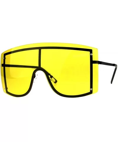 SUPER Oversized Shield Sunglasses Womens Fashion Cover Shades Color Lens - Black (Yellow) - CT18DSDEQZW $13.01 Shield