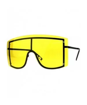 SUPER Oversized Shield Sunglasses Womens Fashion Cover Shades Color Lens - Black (Yellow) - CT18DSDEQZW $13.01 Shield