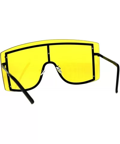 SUPER Oversized Shield Sunglasses Womens Fashion Cover Shades Color Lens - Black (Yellow) - CT18DSDEQZW $13.01 Shield