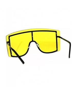 SUPER Oversized Shield Sunglasses Womens Fashion Cover Shades Color Lens - Black (Yellow) - CT18DSDEQZW $13.01 Shield