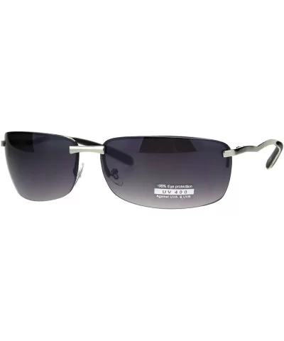 Rimless Rectangular Mens Agent Designer Narrow Metal Sunglasses - Smoke - C8186H63URG $7.36 Rectangular