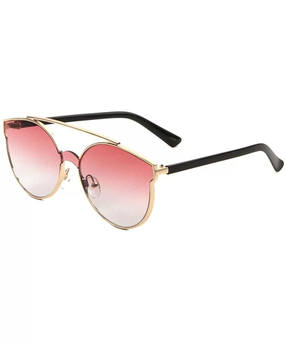 Oceanic Color Flat Top Bar One Piece Shield Lens Sharp Cat Eye Sunglasses - Red Smoke - CY1907SO4OI $10.81 Shield