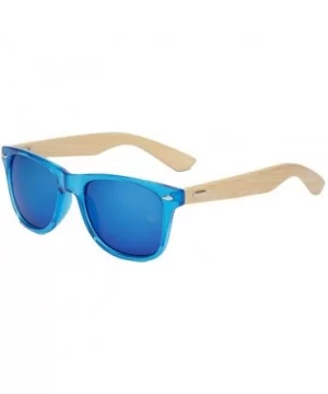 Unisex Wooden Bamboo Sunglasses Temples Classic Retro Designer 60mm - Blue/Blue - CD12EMXXJS7 $7.81 Wayfarer