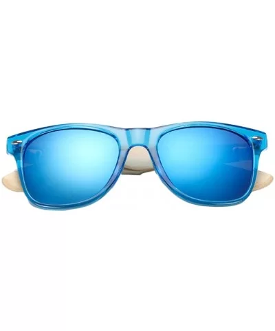 Unisex Wooden Bamboo Sunglasses Temples Classic Retro Designer 60mm - Blue/Blue - CD12EMXXJS7 $7.81 Wayfarer