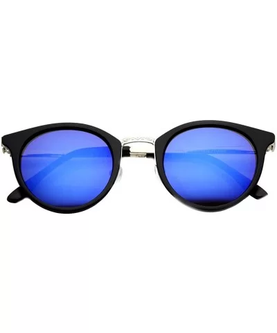 Retro Flash Mirror Horn Rimmed Metal Temple Round Sunglasses - Black Ice - CW17YZ8M3DK $6.51 Round