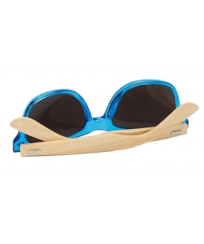 Unisex Wooden Bamboo Sunglasses Temples Classic Retro Designer 60mm - Blue/Blue - CD12EMXXJS7 $7.81 Wayfarer