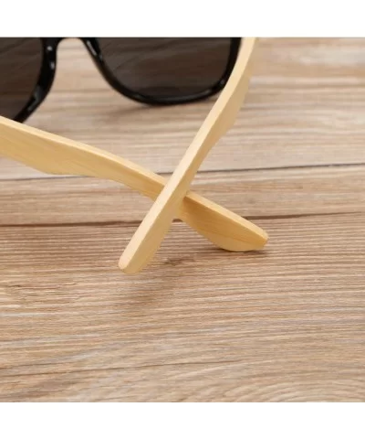 Unisex Wooden Bamboo Sunglasses Temples Classic Retro Designer 60mm - Blue/Blue - CD12EMXXJS7 $7.81 Wayfarer