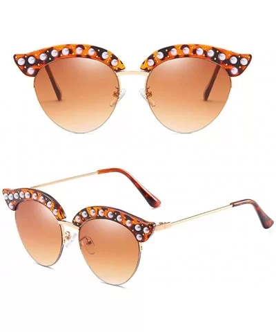 Candy Color Half-frame Style Eyewear Sunglasses for Women Cat Eyes with Case - Brown - CL18DLRXN33 $13.21 Sport