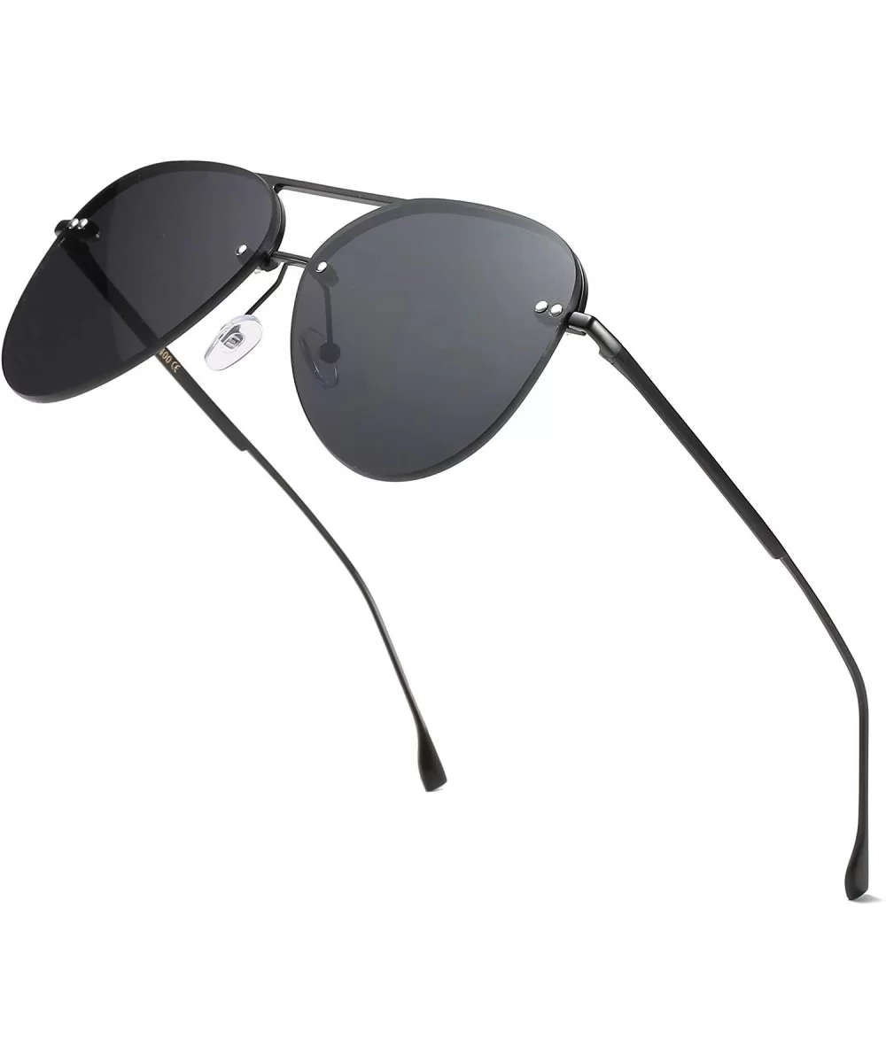 Men/Women's Aviator Sunglasses Rimless UV400 Protection Gradient Lens Sun Glasses - Black Frame Black Lens - CR190OI0G26 $12....