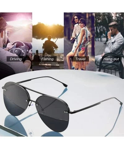 Men/Women's Aviator Sunglasses Rimless UV400 Protection Gradient Lens Sun Glasses - Black Frame Black Lens - CR190OI0G26 $12....