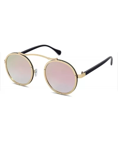 Popular Women Round Sunglasses Brand Designer Vintage Men Matte Frame Sun Glasses UV400 - Golden Pink - CE197Y7EI7Q $31.62 Round